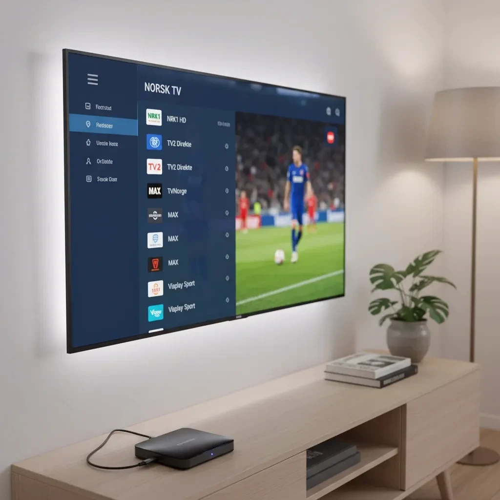 Samsung Smart TV med IPTV-oppsett for norske kanaler, sport og film
