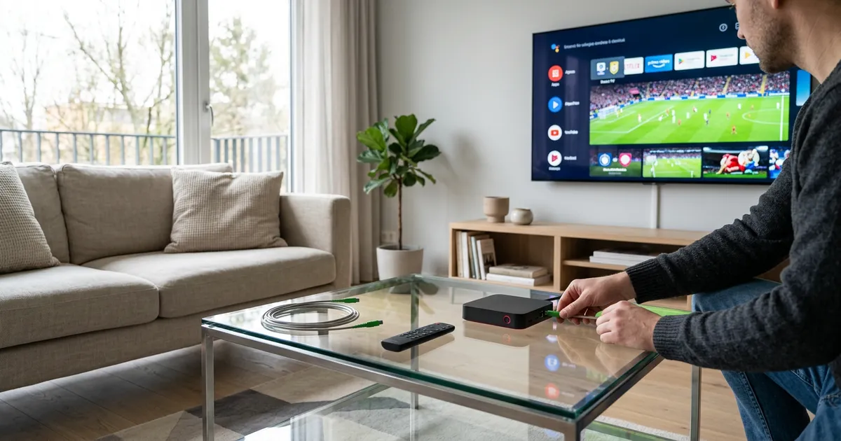 Person setter opp IPTV-boks for å se hvordan se Champions League uten avbrudd